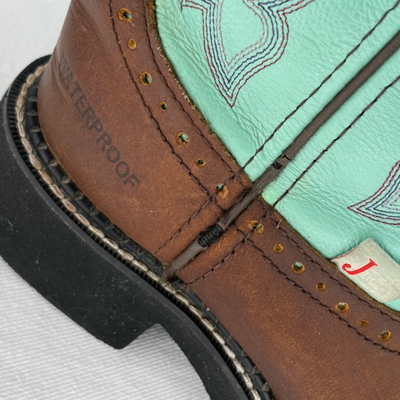 Justin Gypsy Boots Women’s 7B Brown Turquoise Blue Leather Embroidered Western - Picture 11 of 16